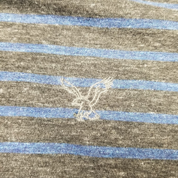 American Eagle Hoodie Mens Size XL Gray Blue Striped Pullover Hooded Shirt - Picture 5 of 10